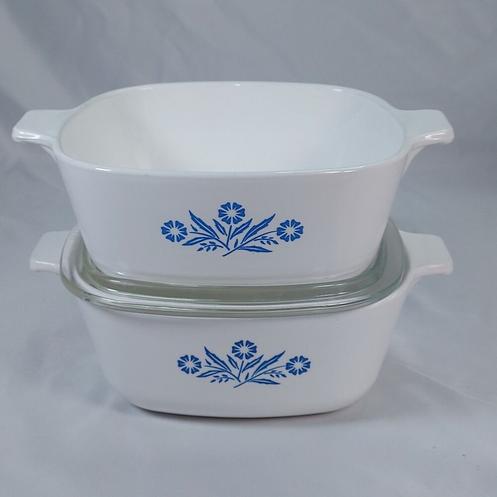 Vintage Corning Ware Blue Cornflower 1.5 Qt Casserole Set 2 Dishes 1 Lid USA